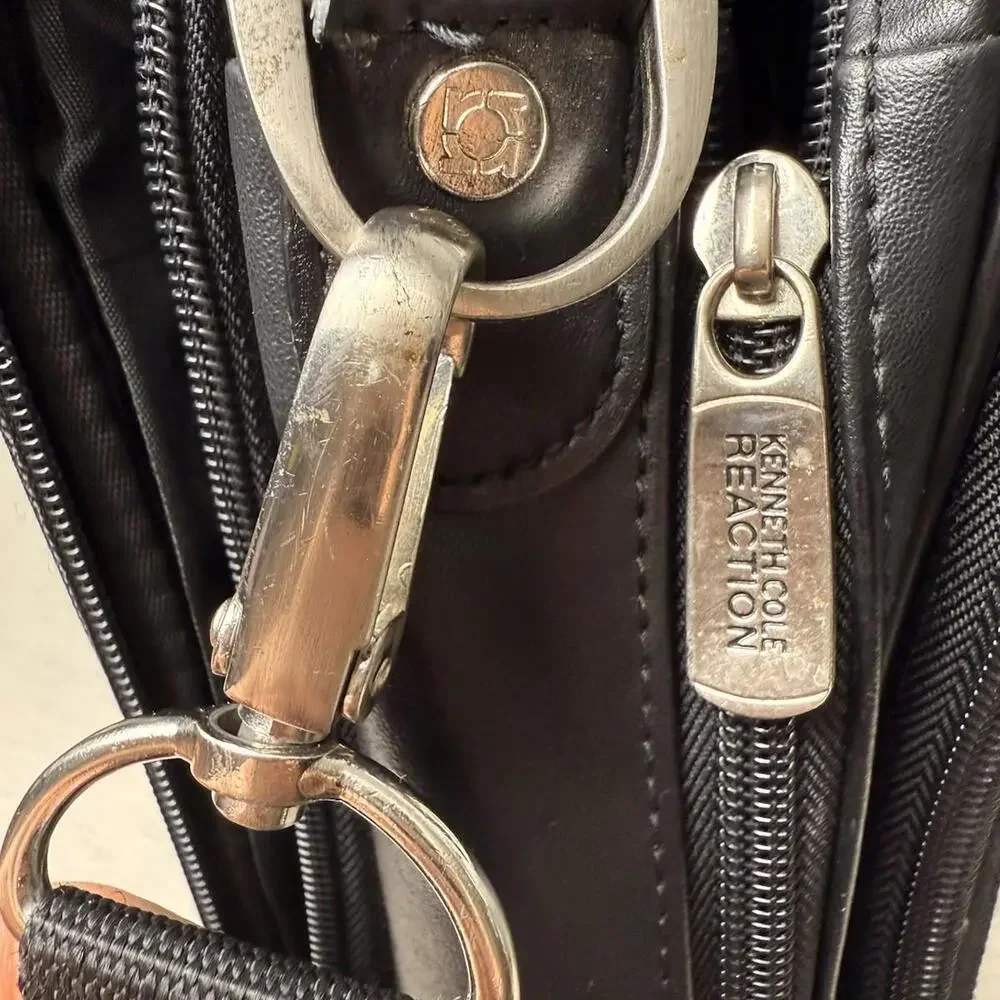 Kenneth Cole Reaction Black Leather Briefcase Laptop Messenger Bag Mens Womens